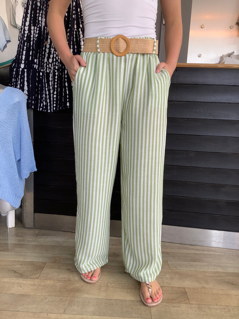 STRIPE WIDE LEG BELT TROUSERS