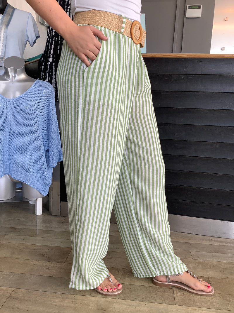 STRIPE WIDE LEG BELT TROUSERS