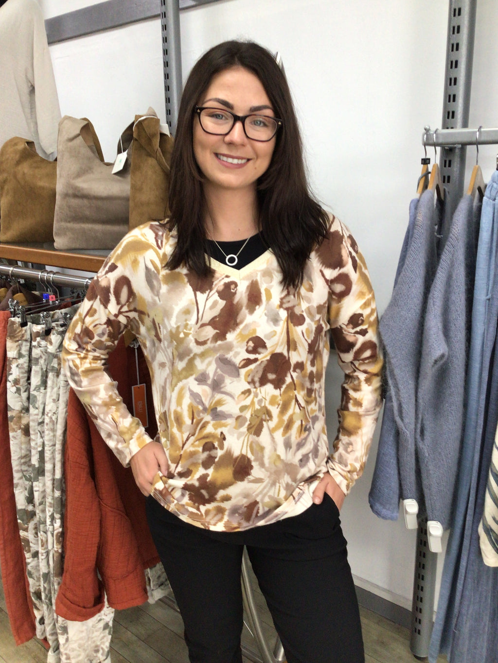 FLORAL VEE NK SOFT KNIT