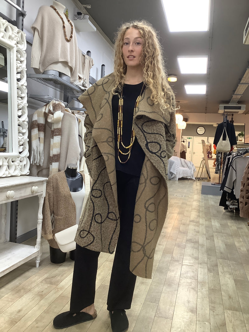 OPEN WATERFALL PRINT COAT